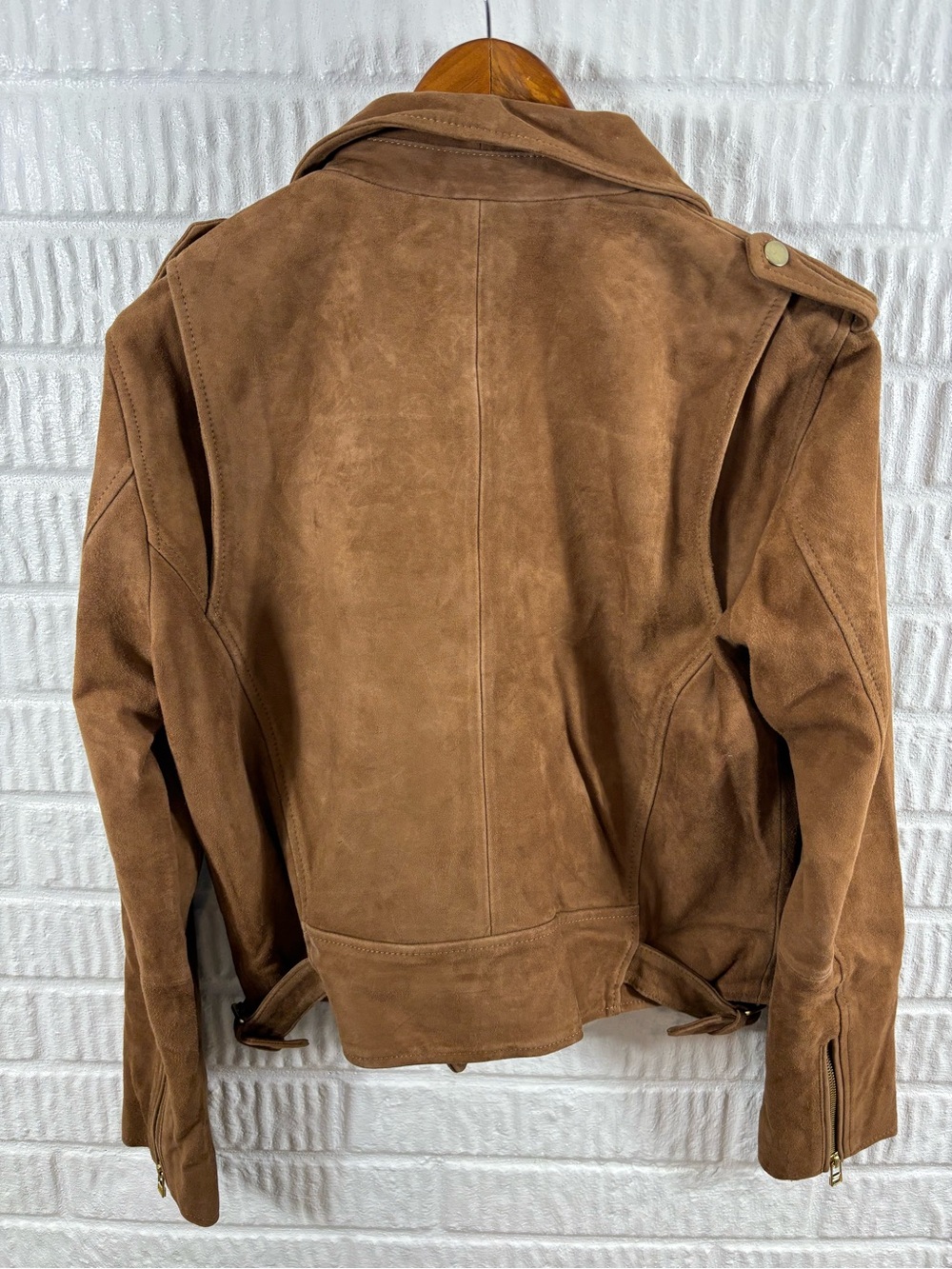 Sézane Zig Camel Suede Leather Biker Jacket Size 44 NWT - Picture 6 of 8